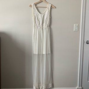 White Long Summer Dress with Lace and Net, Vero Moda, Size XS
